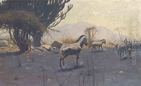 Zebra Oil Painting by Wilhelm Kuhnert