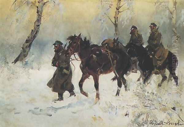 Cavalrymen (Uhlans) Oil Painting by Wojciech Kossak