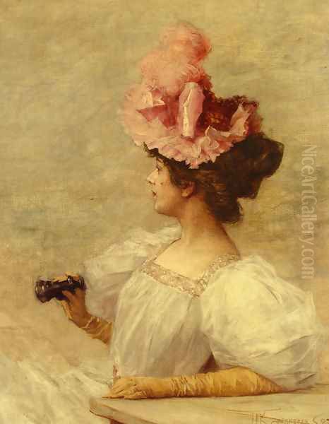 Woman With Opera Glasses Oil Painting by Frederick Hendrik Kaemmerer