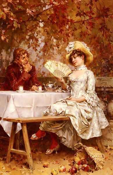 Tea In The Garden, Autumn Oil Painting by Frederick Hendrik Kaemmerer