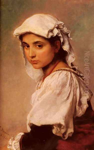 A Portrait Of A Tyrolean Girl Oil Painting by Ludwig Knaus