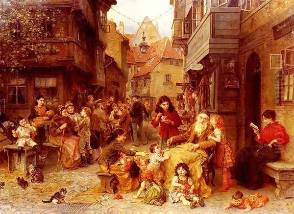 In the Shtetl Oil Painting by Ludwig Knaus