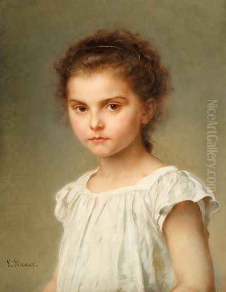 Half-length Portrait of a Girl (Brustbild eines kleinen Madchens) Oil Painting by Ludwig Knaus