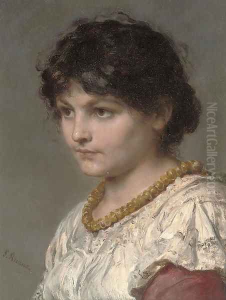 A girl in an amber necklace Oil Painting by Ludwig Knaus