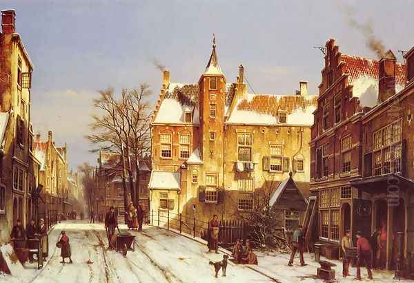 A Dutch Village In Winter Oil Painting by Willem Koekkoek