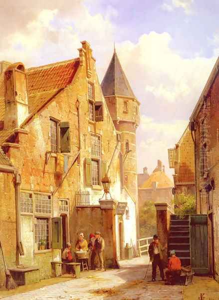 A Street Scene in Leiden Oil Painting by Willem Koekkoek