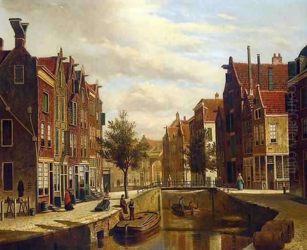 A Morning Walk by a Dutch Canal Oil Painting by Willem Koekkoek