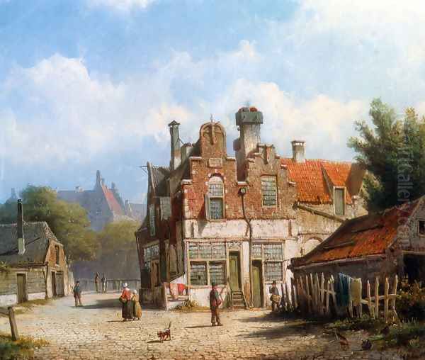 Houses Along A Village Street In Summer Oil Painting by Willem Koekkoek