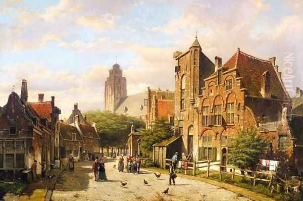 Dutch Street Oil Painting by Willem Koekkoek