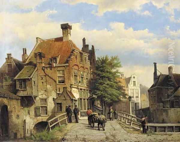 A street scene in a Dutch town Oil Painting by Willem Koekkoek