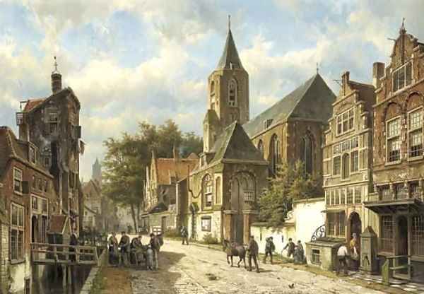 Dutch town in Summer Oil Painting by Willem Koekkoek