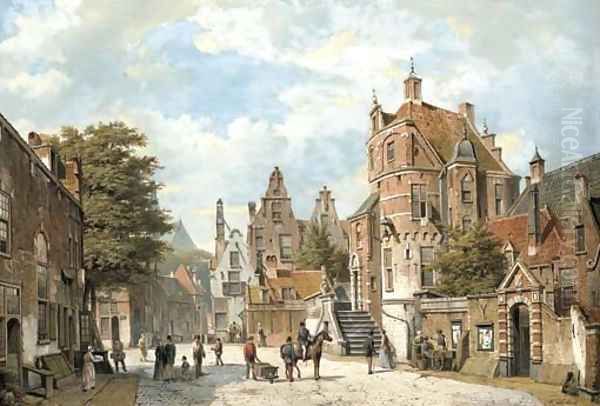 A town in Summer Oil Painting by Willem Koekkoek