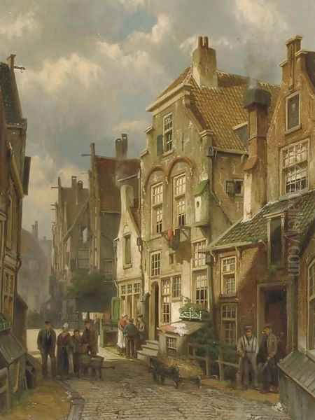 Buurt in Kuilenburg, zomer a sunlit street in the Dutch town of Culemborg Oil Painting by Willem Koekkoek