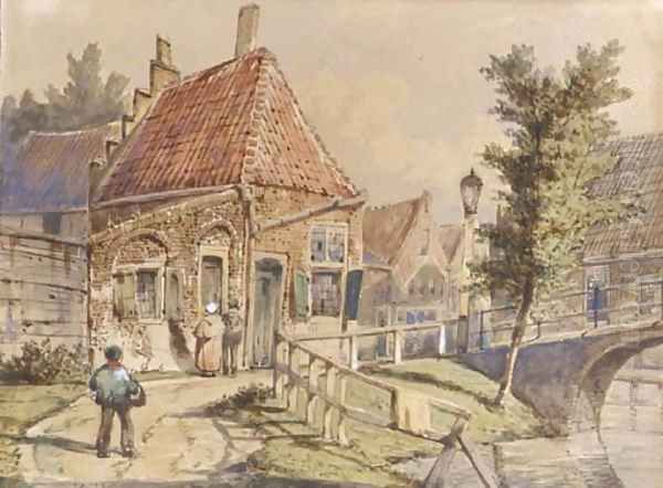 A view in a Dutch village Oil Painting by Willem Koekkoek