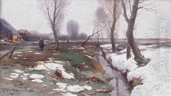 Autumn Landscape with a Stream Oil Painting by Roman Kochanowski