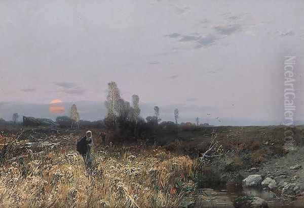 Autumn Landscape at Sunset Oil Painting by Roman Kochanowski