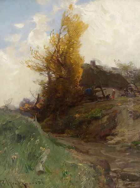 Farm Oil Painting by Roman Kochanowski