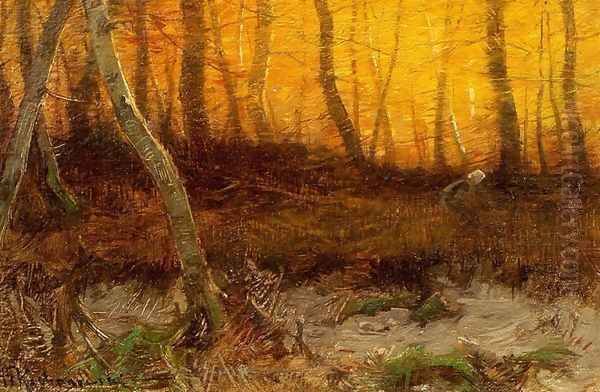 In the Forest at Sunset Oil Painting by Roman Kochanowski