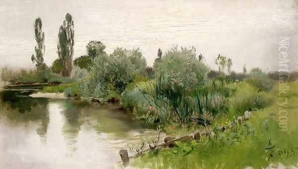 Quiet River in Summer Oil Painting by Roman Kochanowski