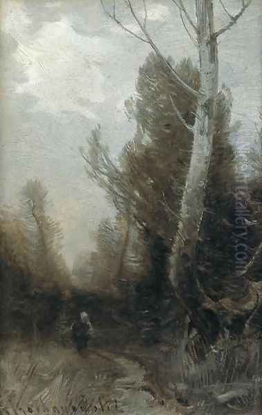 Grey Landscape Oil Painting by Roman Kochanowski