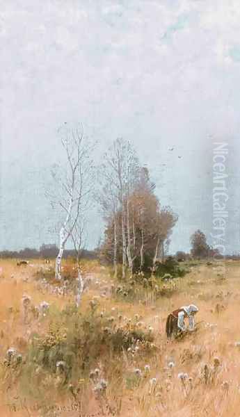 Collecting Dry Twigs Oil Painting by Roman Kochanowski