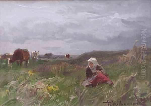 On a Pasture Oil Painting by Roman Kochanowski