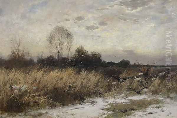 Winter Landscape with Crows Oil Painting by Roman Kochanowski