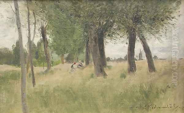 On the Grass Oil Painting by Roman Kochanowski