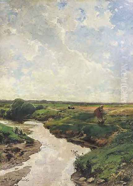 Landscape with a River Oil Painting by Roman Kochanowski