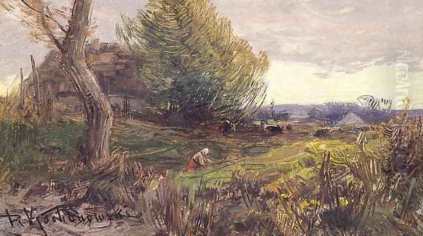 Landscape with a Figure Oil Painting by Roman Kochanowski