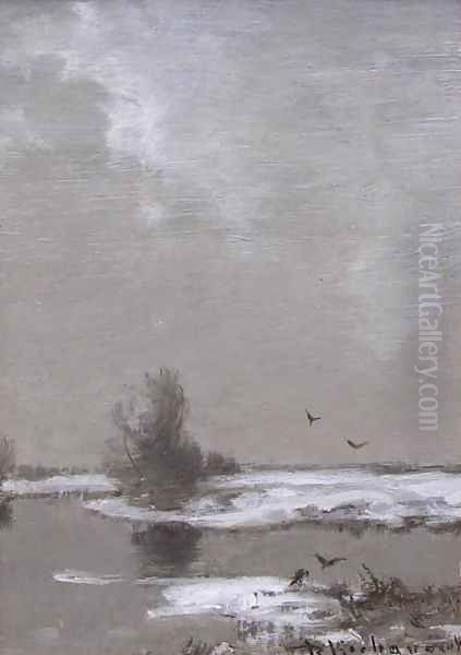 Crows in Winter Oil Painting by Roman Kochanowski