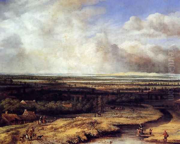 An Extensive Landscape with a Hawking Party Oil Painting by Philips Koninck