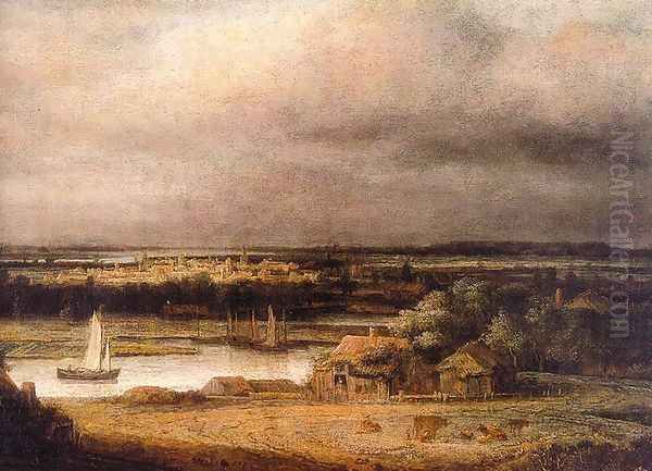 Wide River Landscape Oil Painting by Philips Koninck