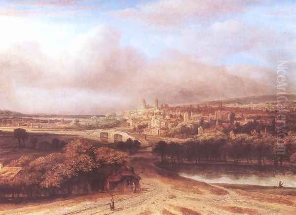 Village on a Hill 1651 Oil Painting by Philips Koninck