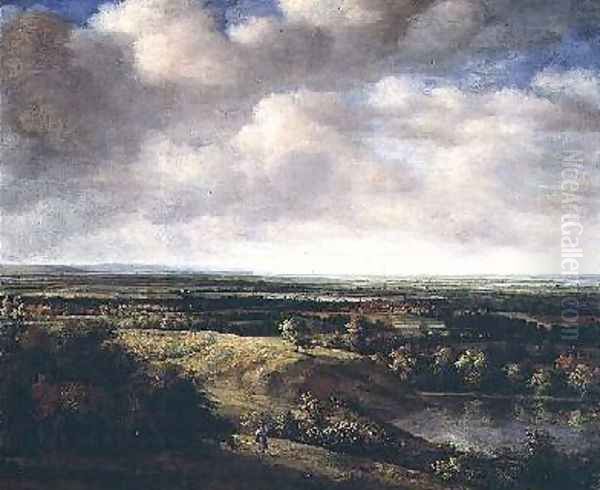 An extensive landscape Oil Painting by Philips Koninck