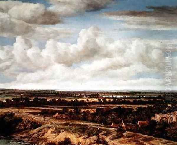 An Extensive Landscape with a Road by a River Oil Painting by Philips Koninck