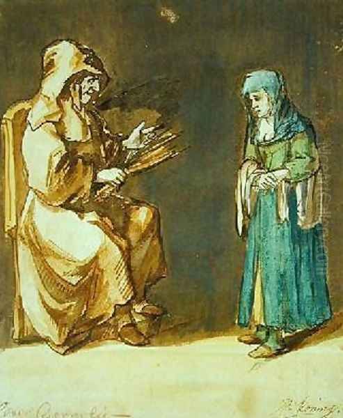 Brother Cornelis disguised as a Nun and a Penitent Woman Oil Painting by Philips Koninck