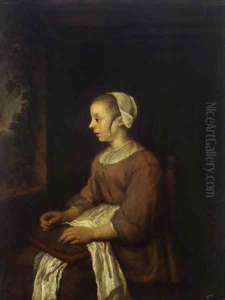 The Seamstress Oil Painting by Philips Koninck