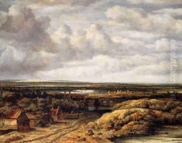 Panorama with Farmhouses along a Road 1655 Oil Painting by Philips Koninck