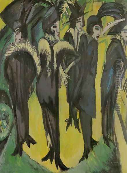 Five Women in the Street Oil Painting by Ernst Ludwig Kirchner