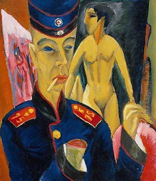 Self-portrait as a soldier Oil Painting by Ernst Ludwig Kirchner