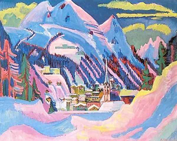 Davos in Winter Oil Painting by Ernst Ludwig Kirchner