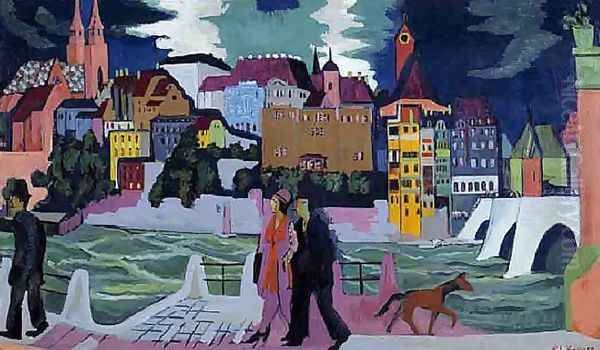 View of Basel and the Rhine Oil Painting by Ernst Ludwig Kirchner