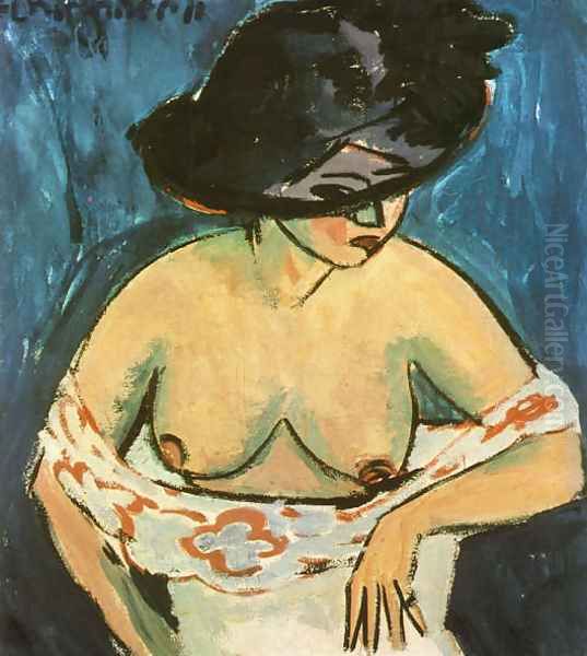 Female Nude with Hat Oil Painting by Ernst Ludwig Kirchner