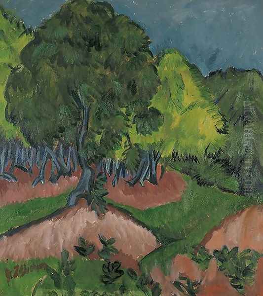 Landscape with Chestnut Tree Oil Painting by Ernst Ludwig Kirchner