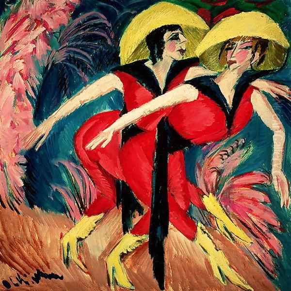 Dancers in Red Oil Painting by Ernst Ludwig Kirchner