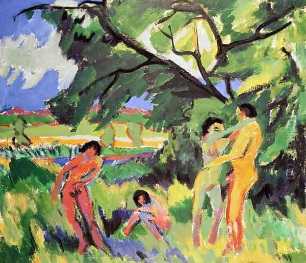 Nudes Playing under Tree Oil Painting by Ernst Ludwig Kirchner