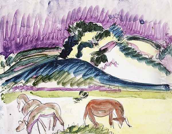 Cows and Hills Oil Painting by Ernst Ludwig Kirchner