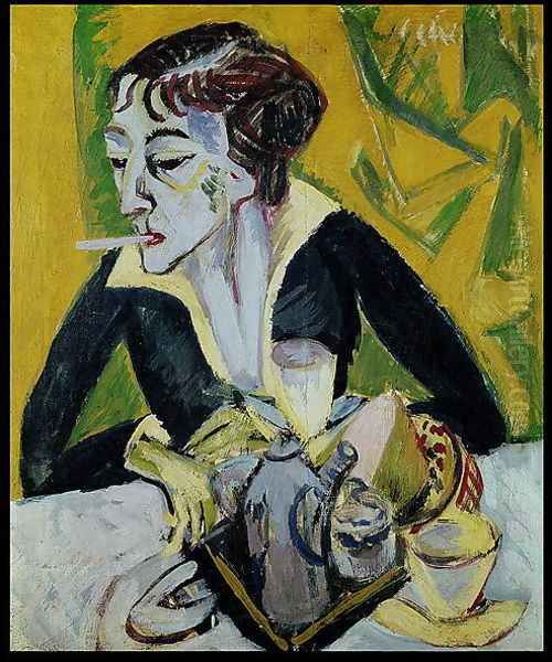 Erna with Cigarette Oil Painting by Ernst Ludwig Kirchner