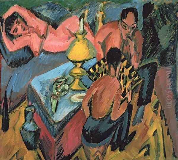 Otto Muller 1874-1930 Playing Chess Oil Painting by Ernst Ludwig Kirchner